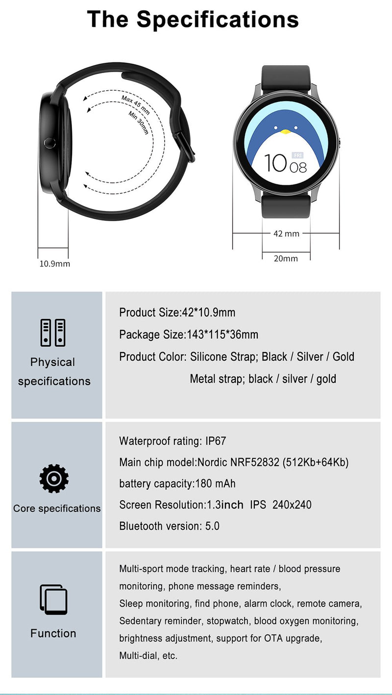 Full Touch Smart Watch - modernes Design & mit vielen Funktionen - GYMAHOLICS